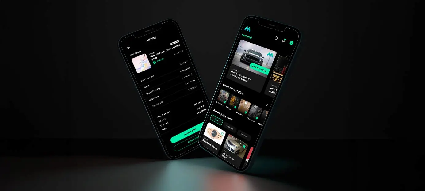 Mobile phones showing the Mazadak auction app